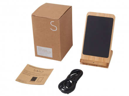 Беспроводное зарядное устройство 2-в-1 с подсветкой лого Reedia S4, 15 Вт, бамбук, черный