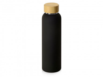 Стеклянная бутылка с бамбуковой крышкой Foggy, 600мл, черный (Р)
