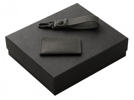 Подарочный набор Long River: картхолдер, ремешок для ключей, черная коробка