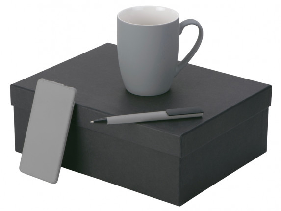 Подарочный набор c кружкой, пластиковой ручкой и повербанком С1, 5000 mAh, серый