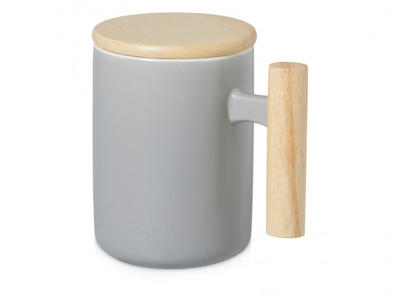 Кружка с ручкой и крышкой из каучукового дерева Jeny, серый