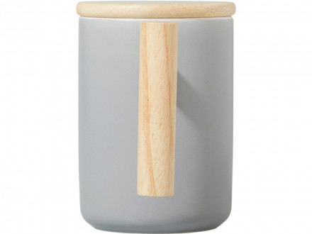 Кружка с ручкой и крышкой из каучукового дерева Jeny, серый