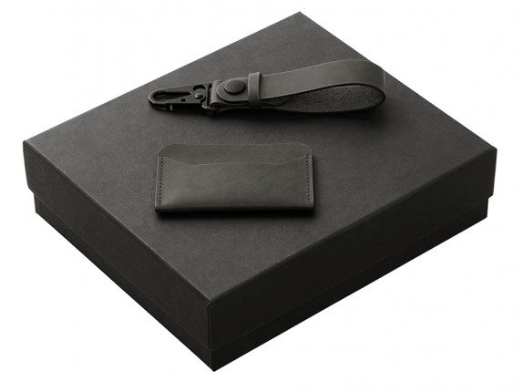 Подарочный набор Long River: картхолдер, ремешок для ключей (без лого Long River), черная коробка