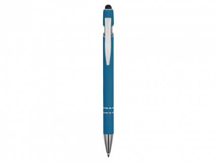 Ручка металлическая soft-touch шариковая со стилусом Sway, синий/серебристый (P)