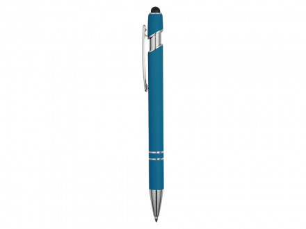 Ручка металлическая soft-touch шариковая со стилусом Sway, синий/серебристый (P)
