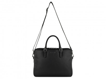 Портфель женский BUGATTI Bella, чёрный, воловья кожа/полиэстер, 38х6,5х27 см