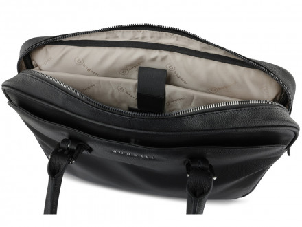 Портфель женский BUGATTI Bella, чёрный, воловья кожа/полиэстер, 38х6,5х27 см