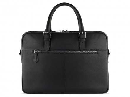 Портфель женский BUGATTI Bella, чёрный, воловья кожа/полиэстер, 38х6,5х27 см