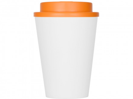 Пластиковый стакан Take away с двойными стенками и крышкой с силиконовым клапаном, 350 мл, белый/оранжевый