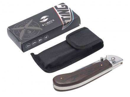 Нож складной Stinger, 105 мм, (серебристый), материал рукояти: сталь/дерево (серебристо-коричневый)