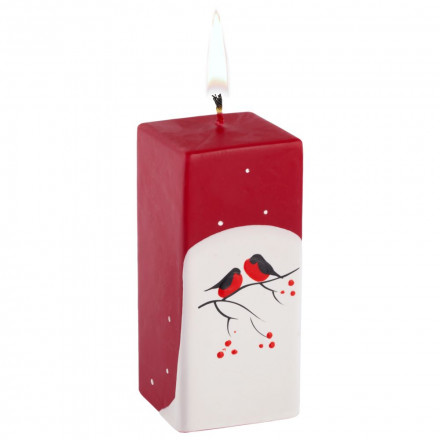 Свеча ручной работы «Снегири на снегу», параллелепипед