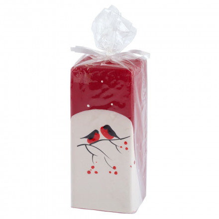 Свеча ручной работы «Снегири на снегу», параллелепипед