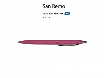 Ручка металлическая шариковая San Remo, софт-тач, 1.0 мм, бордовый