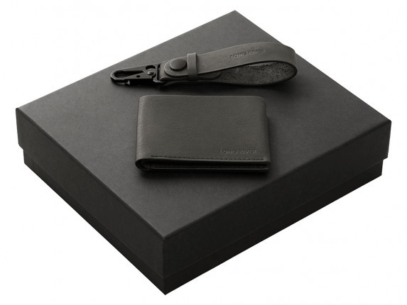 Подарочный набор Long River: кошелек, ремешок для ключей, черная коробка