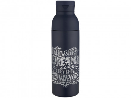 Illuminate бутылка для воды объемом 650 мл из переработанной нержавеющей стали RCS с двойными стенками и набором из 3 крышек - Синий Navy