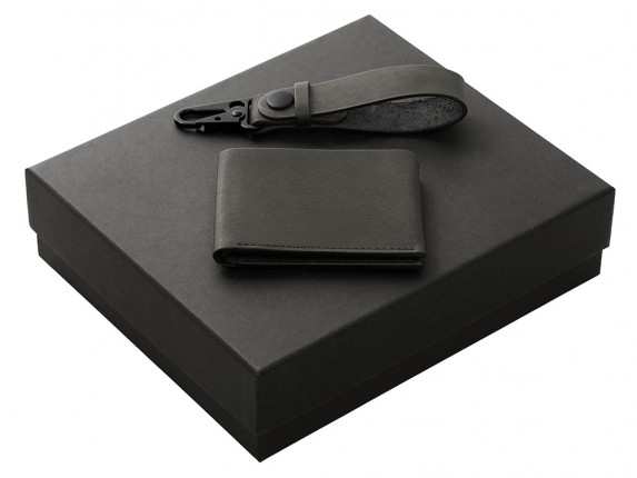 Подарочный набор Long River: кошелек, ремешок для ключей (без лого Long River), черная коробка