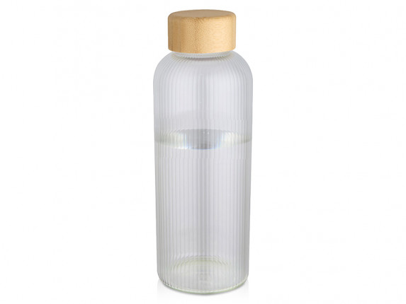 Бутылка Mirage из боросиликатного стекла объемом 650 мл с одинарными стенками и крышкой из бамбука - Прозрачный