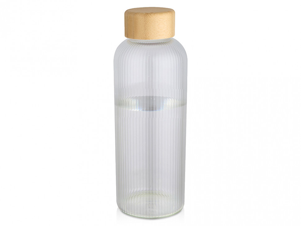 Бутылка Mirage из боросиликатного стекла объемом 650 мл с одинарными стенками и крышкой из бамбука - Прозрачный