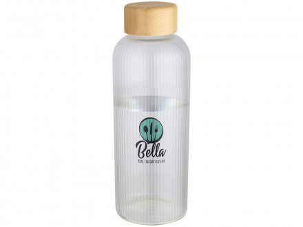 Бутылка Mirage из боросиликатного стекла объемом 650 мл с одинарными стенками и крышкой из бамбука - Прозрачный