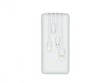 RIVACASE VA2220 (20000 мАч) внешний аккумулятор с дисплеем и встроенными кабелями, белый, 12/24