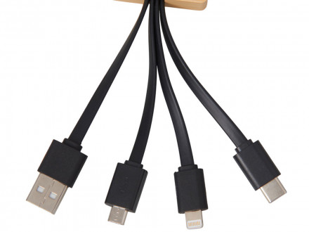 Кабель 3-в-1 с подсветкой лого Reedia S6, бамбук, черный