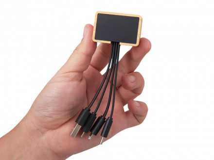 Кабель 3-в-1 с подсветкой лого Reedia S6, бамбук, черный