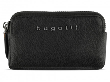 Ключница BUGATTI Bella, чёрная, воловья кожа/полиэстер, 12х1,5х7 см