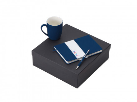 Подарочный набор с блокнотом С2, металлической ручкой и кружкой, темно-синий
