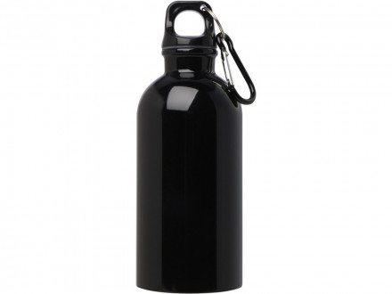 Одностенная бутылка для воды с карабином Oregon, изготовленная из нержавеющей стали, сертифицированной по стандарту RCS, объемом 400 мл - сплошной черный