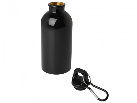Одностенная бутылка для воды с карабином Oregon, изготовленная из нержавеющей стали, сертифицированной по стандарту RCS, объемом 400 мл - сплошной черный