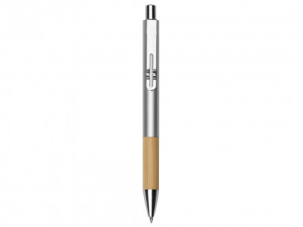 Ручка металлическая шариковая Sleek, серебристый/бамбук