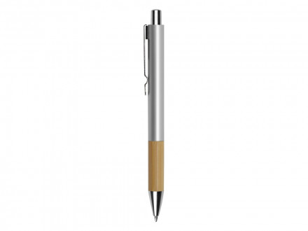Ручка металлическая шариковая Sleek, серебристый/бамбук