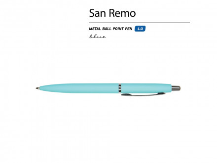Ручка металлическая шариковая San Remo, софт-тач, 1.0 мм, голубой