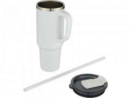 Sydney медная кружка с двойными стенками, сертифицированная согласно RCS, с вакуумной изоляцией и соломинкой, 1200 мл - Белый