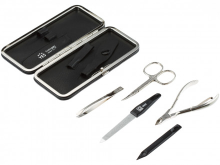 Маникюрный набор YES, 5 пр. Футляр: натуральная кожа, цвет черный