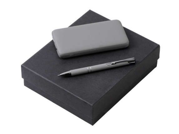 Подарочный набор c ручкой и повербанком 10000 mAh, серый