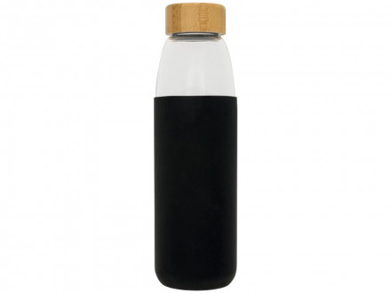 Стеклянная спортивная бутылка Kai с деревянной крышкой и объемом 540 мл, черный