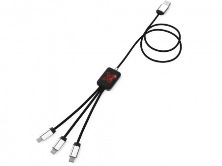 Кабель 3-в-1 SCX.design C17 с подсветкой, черный с синей подсветкой