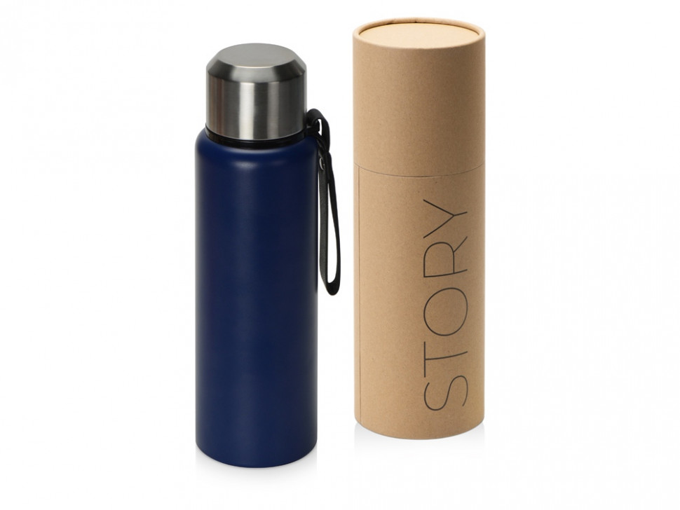 Вакуумный термос Story c покрытием powder, тубус, темно-синий