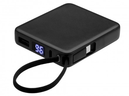 Внешний аккумулятор со встроенным кабелем USB-C Дэнси, 5000 мАч, черный