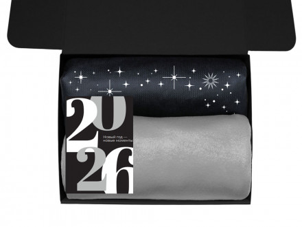 Подарочный набор c пледом, френчпрессом, чаем и медом, серый