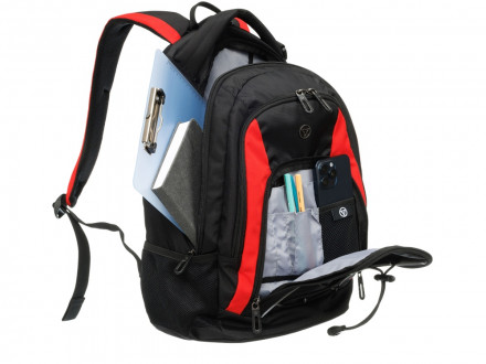 Рюкзак TORBER ROCKIT с отделением для ноутбука 15, черный/красный, полиэстер, 33х19х45 см, 28 л
