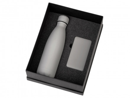 Подарочный набор с термобутылкой и повербанком С1, 5000 mAh, серый