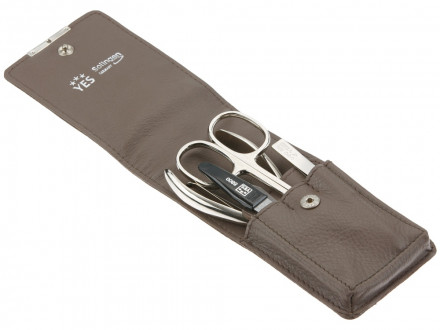 Маникюрный набор YES, 4 пр. Футляр: натуральная кожа, цвет серый