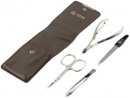 Маникюрный набор YES, 4 пр. Футляр: натуральная кожа, цвет серый