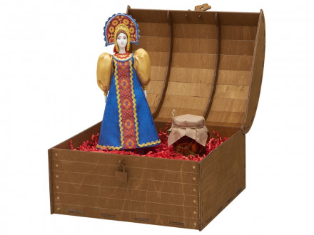 Подарочный набор: кукла фарфоровая, мед, синий