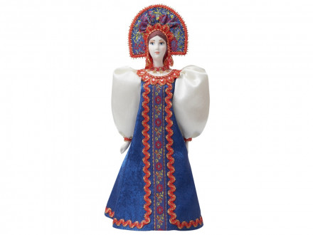 Подарочный набор: кукла фарфоровая, мед, синий