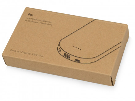 Портативное зарядное устройство Pin на 4000 mAh с большой площадью нанесения и клипом для крепления к одежде или сумке, черный