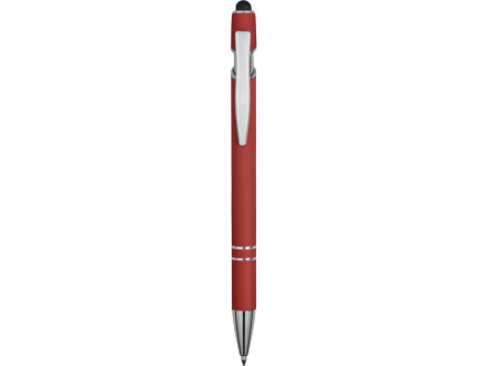 Ручка металлическая soft-touch шариковая со стилусом Sway, красный/серебристый