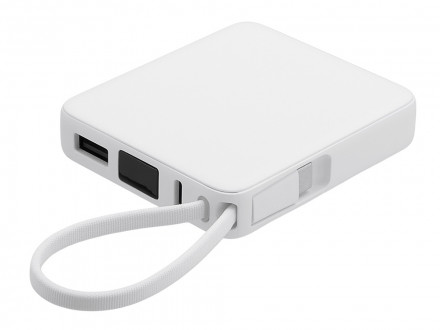 Внешний аккумулятор со встроенным кабелем USB-C Дэнси, 5000 мАч, белый